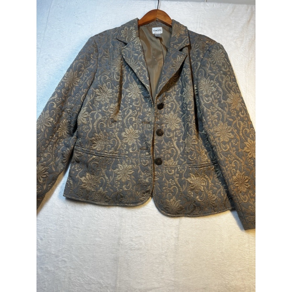 Chicos Golden Blues Ampere Jacket Suit‎ Blazer Womens Size 3 Floral Lined Preppy